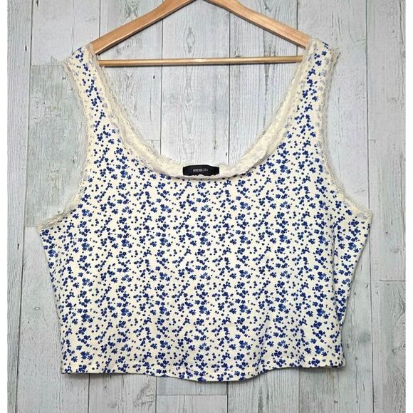 Forever 21 + Lace Trim Ditsy Floral Crop Top Tank Sz. 3X - Picture 2 of 6
